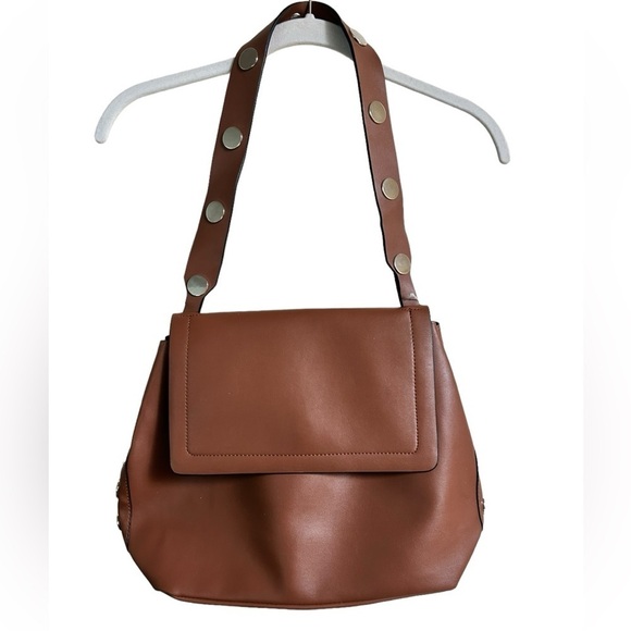 French Connection Celia Shoulder Bag Nutmeg Front Flap Silver Accents Purse NWT - Picture 1 of 16